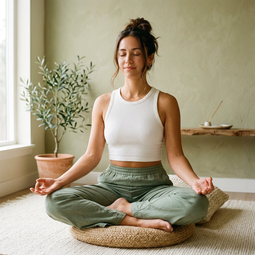 Woman meditating peacefully in lotus posture