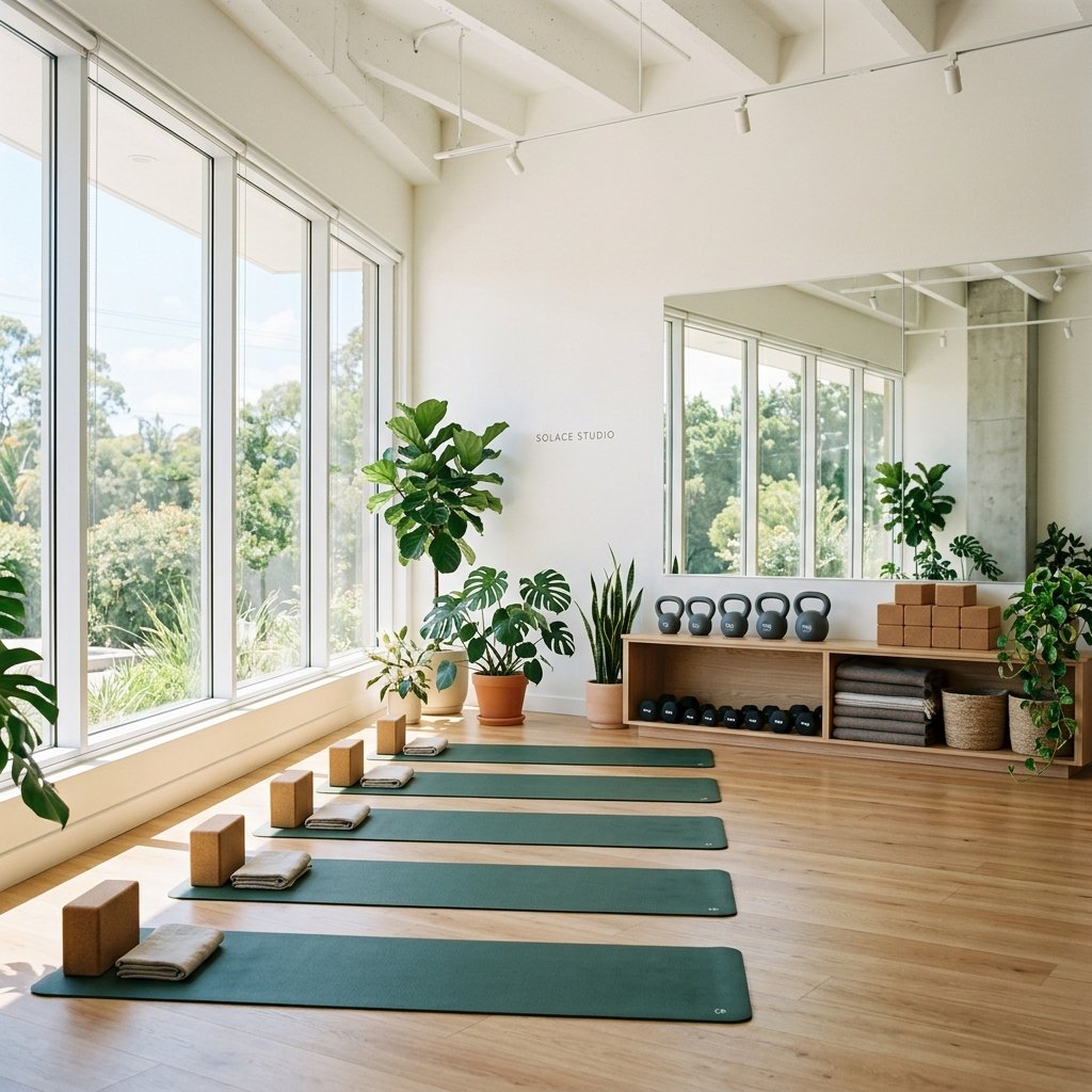 Bright fitness and yoga studio room